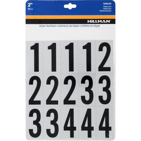 HILLMAN 2 in. Reflective Black Vinyl Self-Adhesive Number Set 0-9 35 pc, 6PK 848645